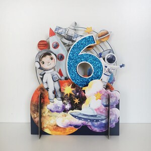 Biglietto di auguri per il 6° compleanno, spazio, astronave, astronauta, razzi, biglietto per bambini, satellite, stella, biglietto tagliato al laser, biglietto pop-out, biglietto regalo 3D, 3D, biglietto regalo