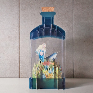 Cartões de garrafa 3D, sereia, peixe, coral, cena do mundo aquático, narval, colorido, cartão pop-out, vale-presente 3d, cartão feito à mão, 3d, vale-presente