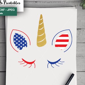 Unicorn SVG,  Unicorn face cutting file, Patriotic svg, America Svg, USA Svg, SVG for Cricut Silhouette , printable, png dxf jpeg svg