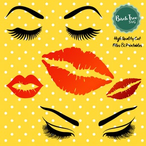 Pestañas SVG archivo de corte, labios SVG archivo de corte, cejas Clipart, glamour calcomanía, cara femenina imprimible, para Cricut, silueta, png dxf jpeg svg