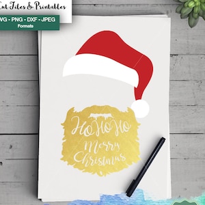 Santa Face SVG, Santa Hat svg, HoHoHo svg, Christmas SVG, Santa Claus Clipart, Santa Cut File, Cricut, Silhouette, Svg, Dxf, Png, Jpeg