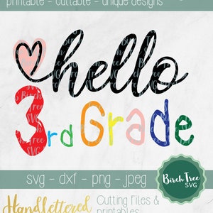 Hallo 3. Klasse SVG, 3. Klasse Svg, ersten Schultag Svg, Lehrer SVG, dritte Klasse Shirt Svg ersten Tag Svg schneiden Dateien Png Dxf jpeg Svg
