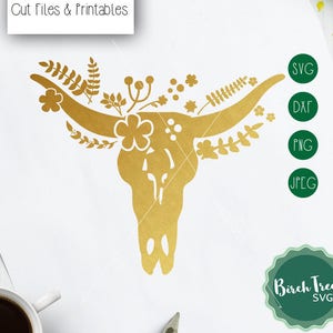 Fichier de coupe SVG tête de mort, taureau crâne SVG, Clipart de crâne de vache, tête de taureau, crâne de vache imprimable, Boho tête de mort, Cricut, Silhouette, png dxf jpeg svg de vache