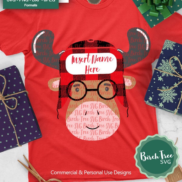 Moose with Bomber Hat Svg, Moose Face Svg, Christmas Svg, Buffalo Plaid Svg, Moose Svg Shirt Design, PJ Design Svg for Cricut Dxf Png Jpeg