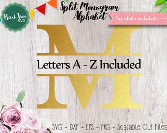 Split Monogram SVG, Split Monogram Font Svg Cut Files, Letter Svg Monogram Alphabet Svg, Cricut Svg Silhouette Digital files Svg Dxf EPS Png
