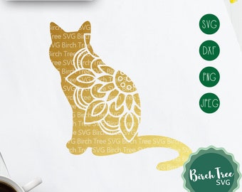 Cat Mandala Svg Cut File, Cat Svg, Floral Zentangle SVG, Cat Die Cut, Cat Decal Stencil, Cat Svg for Cricut Silhouette png dxf jpeg svg