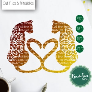 Cat Heart Svg, Cat Mandala Svg Cut File, Cat Svg, Cat Zentangle Svg, Cat Lover Gift, Sitting Cats Svg for Cricut Silhouette png dxf jpeg svg