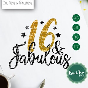 16 and Fabulous SVG, 16th Birthday Svg, Sixteen Svg, Sixteenth Birthday Shirt Svg, 16 Birthday Shirt Svg for Cricut Silhouette Dxf Png Jpeg