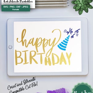 Happy Birthday SVG, Handlettered Birthday Cut File, Layered SVG, Birthday Celebration Design, for Cricut & Silhouette,  Svg Dxf Png Jpeg