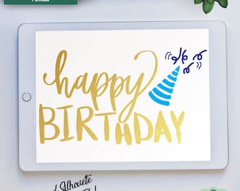 Happy Birthday SVG, Handlettered Birthday Cut File, Layered SVG, Birthday Celebration Design, for Cricut & Silhouette,  Svg Dxf Png Jpeg