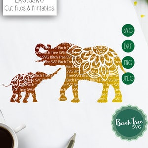 Arquivo de corte Svg de mãe e bebê elefante, Mandala Svg de elefante e bezerro, Elefante bebê Svg, Silhueta de cricut Svg de elefante png dxf jpeg svg