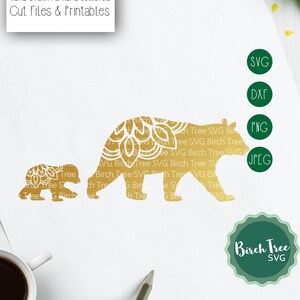 Bear and Cub Mandala Svg Cut File, Bear and Cub Svg, Mandala SVG Mama Bear Decal Stencil Bear Cub Svg for Cricut Silhouette png dxf jpeg svg