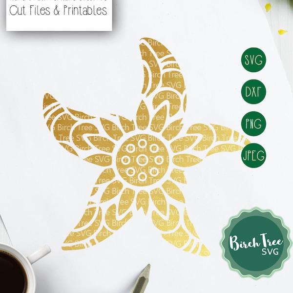 Mandala Starfish SVG, Sea Boho SVG, Starfish Clipart, Starfish Decal Design, Boho Mandala SVG, Cricut, Silhouette, png dxf jpeg svg