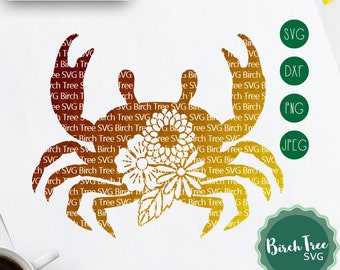 Floral Crab Svg Cut File, Crab Svg, Beach Svg, Summer SVG, Crab Decal Design, Crab Floral Stencil Svg for Cricut Silhouette png dxf jpeg svg