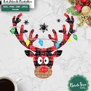Buffalo Plaid Rudolph SVG, Kerstmis SVG, rendieren SVG, rode neus rendieren SVG, Kerstverlichting SVG, kerst shirt SVG, grappige SVG PNG DXF