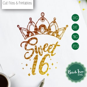 Sweet 16 SVG, 16th Birthday Svg, Sixteen Svg, Sixteenth Birthday Svg Cut File, 16 Birthday Shirt Svg for Cricut Silhouette Dxf Png Jpeg