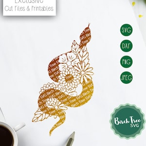 Floral Snake Svg, Reptile Svg, Snake Cut File, Python Svg, Snake Mandala Svg, Snake Floral Decal Svg voor Cricut Silhouette png dxf jpeg svg