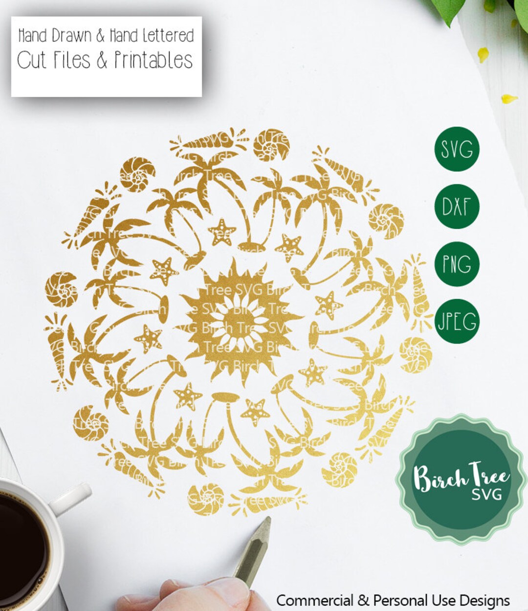Beach Mandala SVG Cut File, Palm Tree SVG, Seashell Clipart Sun Svg ...