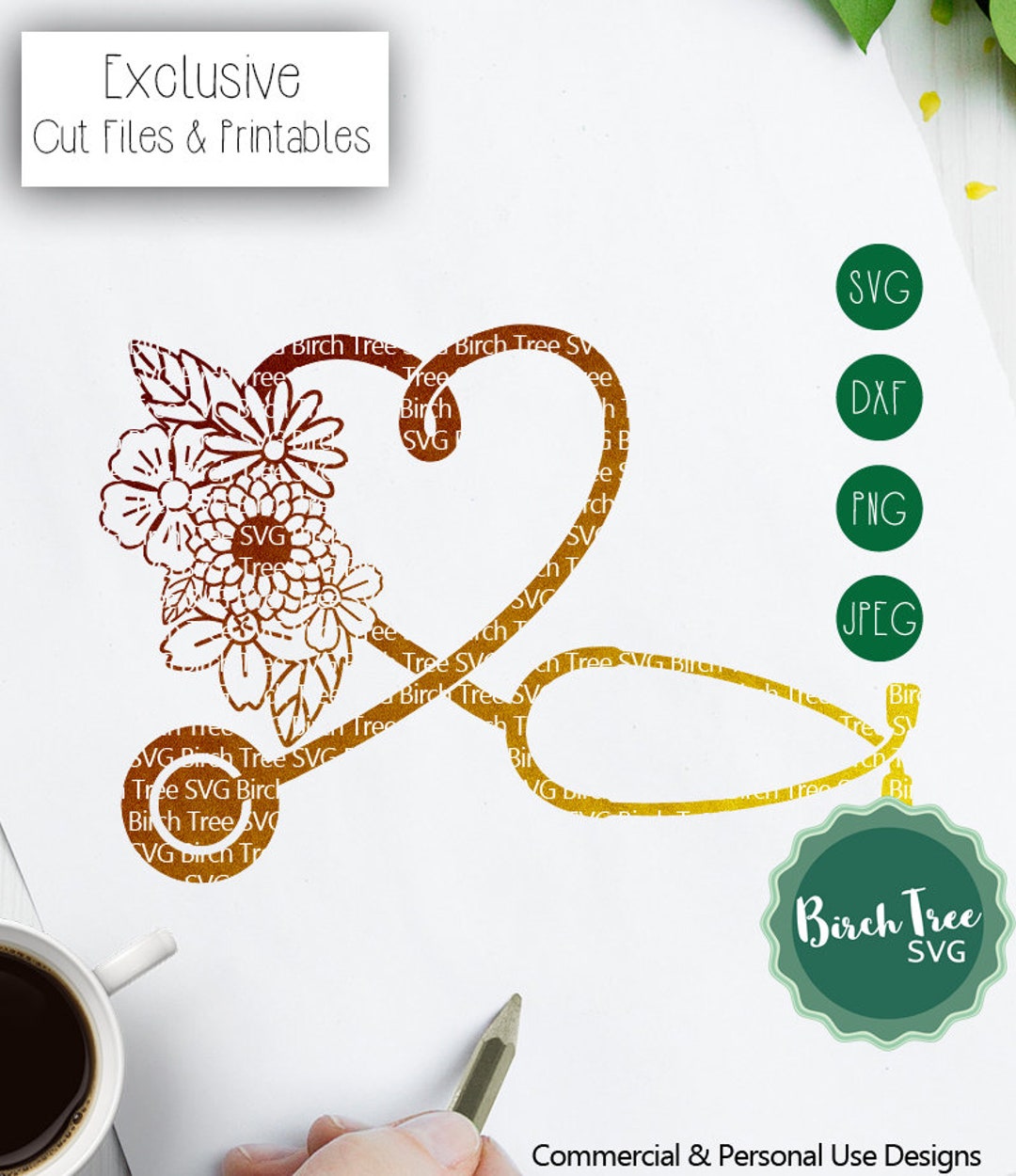 Floral Stethoscope Svg, Nurse Svg, Doctor Svg, Floral Nursing Svg