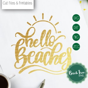 Hello Beaches SVG, Beach Tumbler Decal SVG Cutting File, Summer SVG Cut File, Shirt Design svg for Cricut Silhouette png dxf jpeg svg