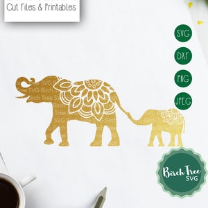 Elefante e Bezerro Mandala Svg Arquivo de Corte Bebê Elefante Svg Arquivo de Corte Mandala SVG Elefante Clipart Svg Cricut Silhueta png dxf jpeg svg