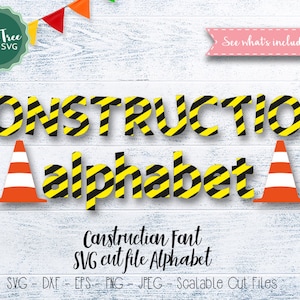 Construcción Alfabeto SVG Font Cutfile, Construcción SVG, Fuente de Construcción Svg, Cricut Font Svg, Letras de Construcción Svg, Cumpleaños Svg