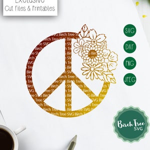 Floral vredesteken SVG snijden bestand, vrede SVG, Boho hippie SVG, liefde SVG, bloemen SVG, vrede stencil SVG, Cricut silhouet PNG DXF JPEG SVG