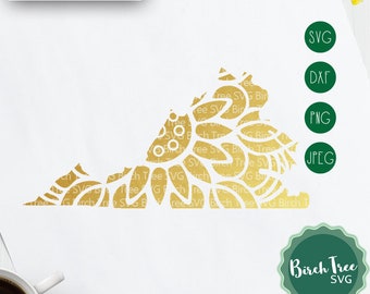 Virginia Mandala SVG Cut File, Virginia SVG, Virginia State, Virginia Stencil Svg, Virginia Map Svg for Cricut Silhouette png dxf jpeg svg