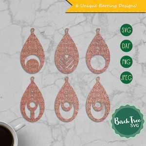 6 Modern Earring Designs, Earring Svg Templates, Earring Cutting Files, Teardrop Earrings Svg, Digital Download Earring Svg Png Dxf Jpeg