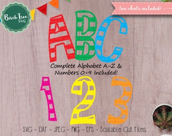 Striped Alphabet SVG Fonts, Striped Letters Svg, Striped Numbers Svg, Number svg, Birthday svg, Cut Files Cricut Font, Svg Dxf Png Jpeg Eps