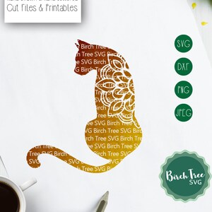 Cat Mandala Svg Cut File, Cat Svg, Floral Zentangle SVG, Cat Die Cut, Cat Decal Svg, Sitting Cat Svg for Cricut Silhouette png dxf jpeg svg