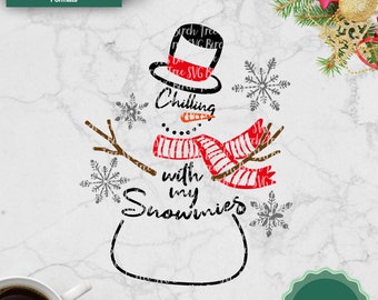 Chilling con Mis munieves Svg, Snowman Svg, Navidad Svg Archivos, Svg para Cricut, Camisa de Navidad Svg, Navidad Niños Camisa Svg Dxf Png Jpeg