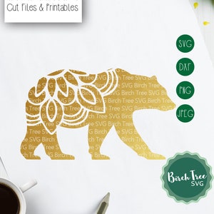 Bear Mandala SVG Cut File, Bear SVG, Bear Clipart, Boho Svg, Floral Bear Zentangle, Bear Stencil Svg for Cricut Silhouette png dxf jpeg svg