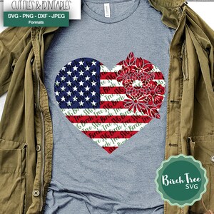 Floral American Heart Flag SVG, 4th of July Svg, America SVG, USA Svg Cut File, Patriotic svg, Sublimation File Svg png dxf jpeg Download