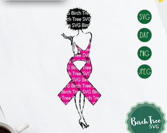 Pink Ribbon Svg, Survivor Svg, Black Queen Svg, African American Svg, Africa Svg, Breast Cancer Svg, Black Woman Svg, Cancer Svg, Afro Svg