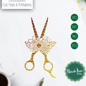 Floral Scissors Svg, Hairdresser Svg, Embroidery Svg, Stitching Svg Decal Design, Hair Salon Svg for Cricut Silhouette png dxf jpeg svg