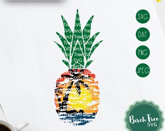 Pineapple Svg, Beach Sunset SVG, Summer SVG, Palm Tree Sunset Svg, Ombre Svg Beach Svg for Cricut Silhouette Sublimation png dxf jpeg svg