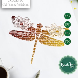 Floral Dragonfly Svg, Dragonfly Mandala SVG Cut File, Dragonfly Stencil Svg, Flowers Svg Dragonfly Svg Cricut Silhouette png dxf jpeg svg