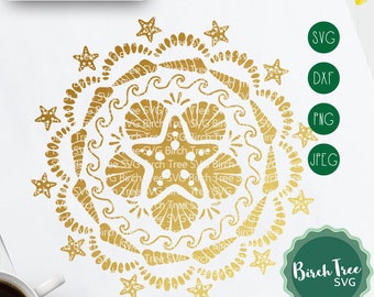 Sea Shell Mandala SVG Cut File, Waves SVG, Seashell Clipart Starfish Svg Shell Svg Mandala Svg for Cricut Silhouette Sea Svg png dxf jpeg
