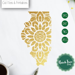 Illinois Mandala couper fichier SVG, SVG Illinois, Illinois Clipart Illinois pochoir, Illinois State Svg pour Cricut Silhouette png dxf jpeg svg