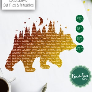 Bear SVG Cut File, Grizzly Bear Svg, Forest Svg, Woodland Svg, Wilderness Svg, Wild Svg for Cricut, Bear Silhouette Stars png dxf jpeg svg