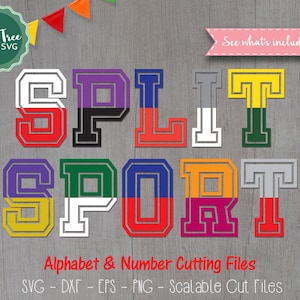 Fonte Split Sport SVG Cutfile Alfabeto, letras e números do nome da equipe SVG, Jersey Split Varsity Font Svg, fonte Cricut Svg, arquivos de silhueta