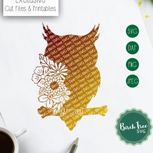 Kwiatowa sowa Svg, Mandala Sowa Svg Plik do cięcia, Mandala SVG, Clipart sowy, Sowa Zentangle Kwiatowa naklejka Svg dla Cricut Sylwetka png dxf jpeg svg