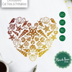 Seashell Heart Mandala SVG Cut File, Seashells SVG, Beach Mandala Svg, Ocean Svg, Summer Beach Svg for Cricut Silhouette Svg png dxf jpeg