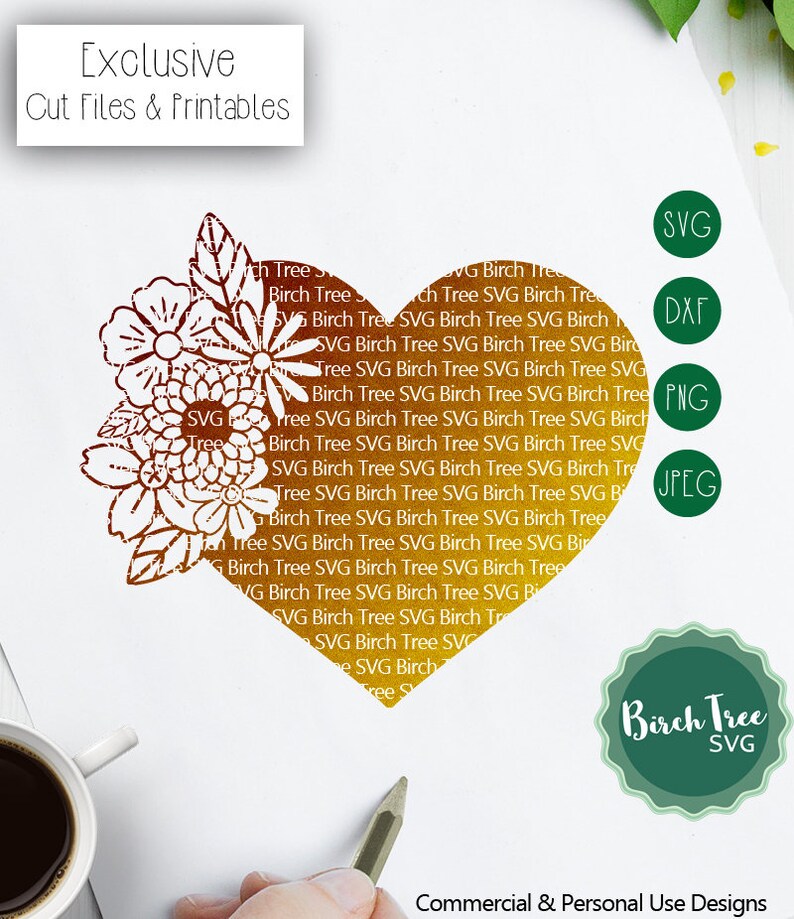 Floral Heart Svg Cutting File Love Svg Flower Heart Svg | Etsy