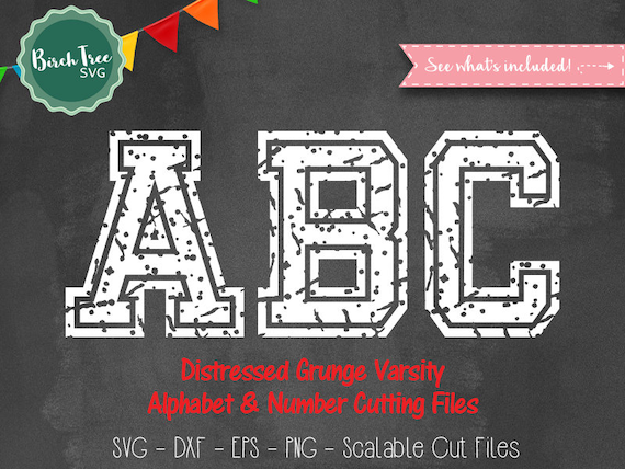 Download Distressed Varsity Font Svg Cutfile Alphabet Grunge Font Svg Etsy