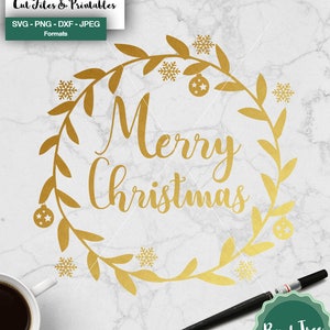 Merry Christmas Floral Wreath SVG, Laurel Wreath SVG, Monogram for Cricut Silhouette, Christmas Design Svg, Wreath Clipart, png dxf jpeg svg