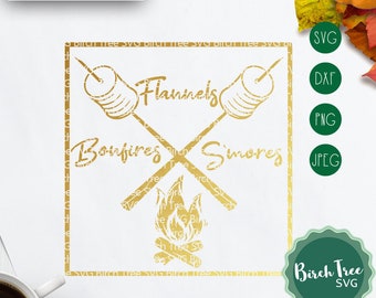 Flannels Bonfires S'mores SVG, Fall Svg, Autumn Saying, Fall T Shirt Svg Files, Flannels Bonfires Svg Cut file Silhouette Cricut Svg Files