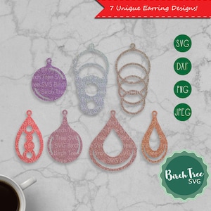 7 Hoop and Teardrop Earring Designs, Laser Cut Earring Svg, Earring Template Svg, Teardrop Svg, Digital Download Earring Svg Png Dxf Jpeg