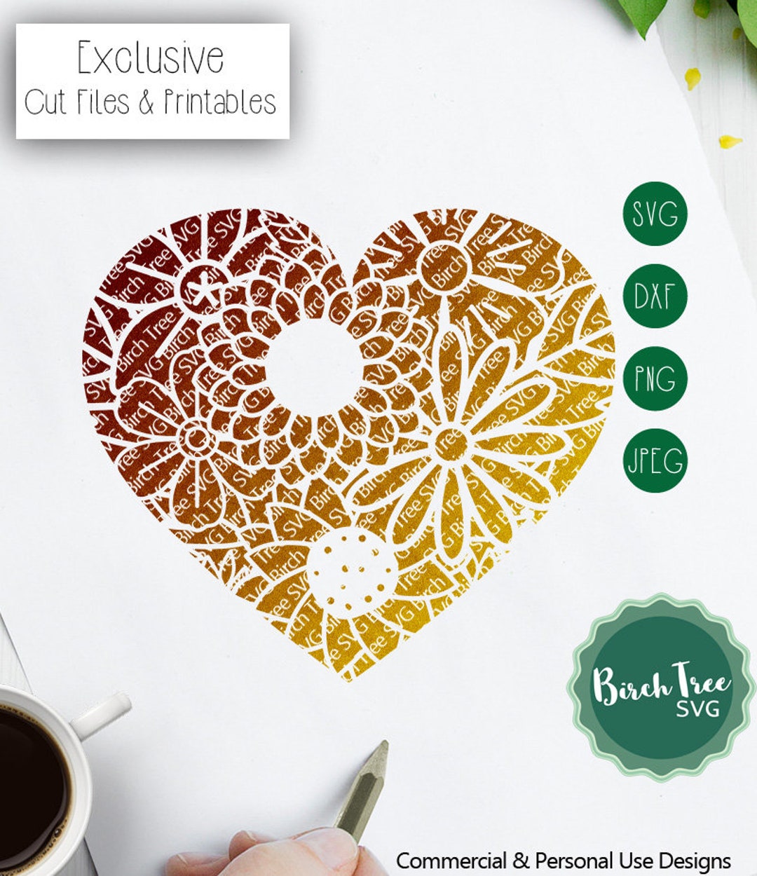 Flower Heart Mandala SVG Cut File, Heart SVG, Heart Clipart, Heart ...